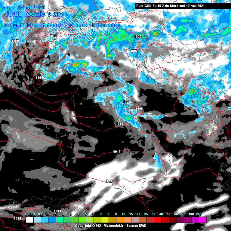 Riassunto Precipitazioni e Nuvolosità 13 Maggio 2021 Italia